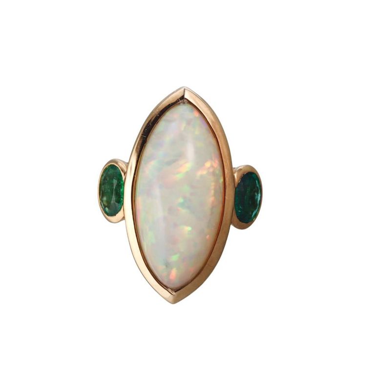 18k Gold Opal and Emerald Ring