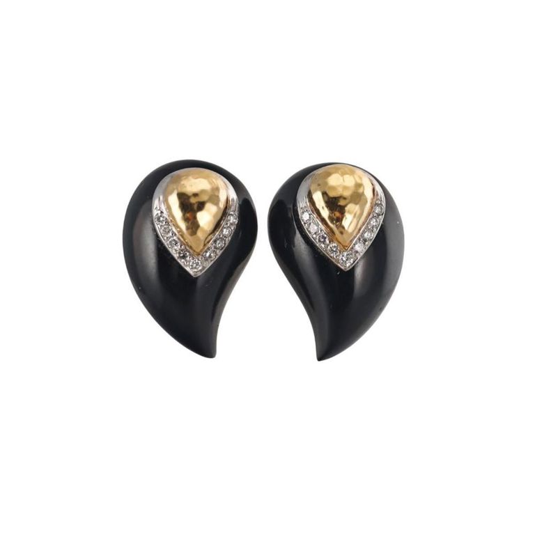 14k Gold Diamond and Onyx Earrings