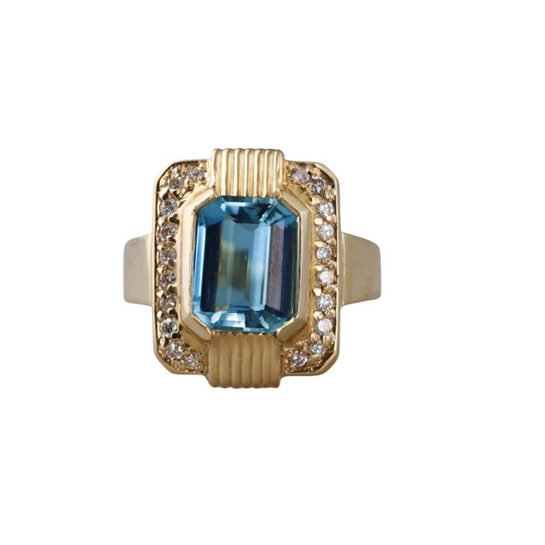 18k Gold Topaz and Diamond Ring