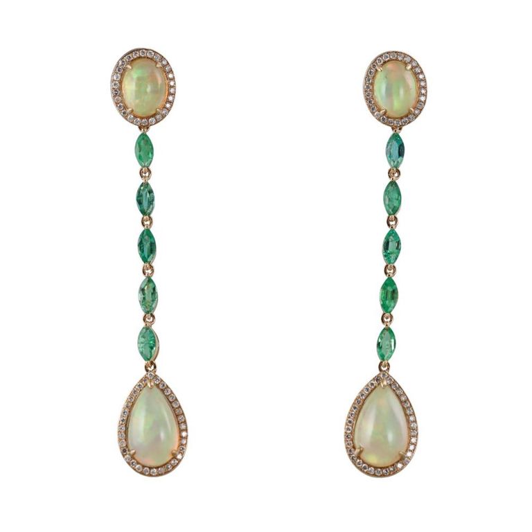 18k Yellow Gold Drop Opal Earrings