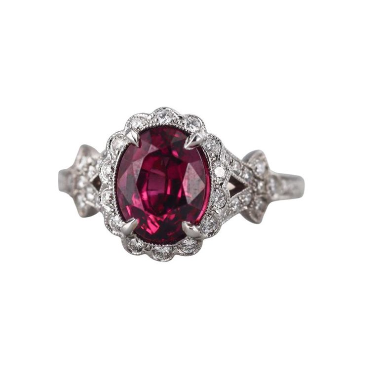 14k Gold Rhodolite and Diamond Ring