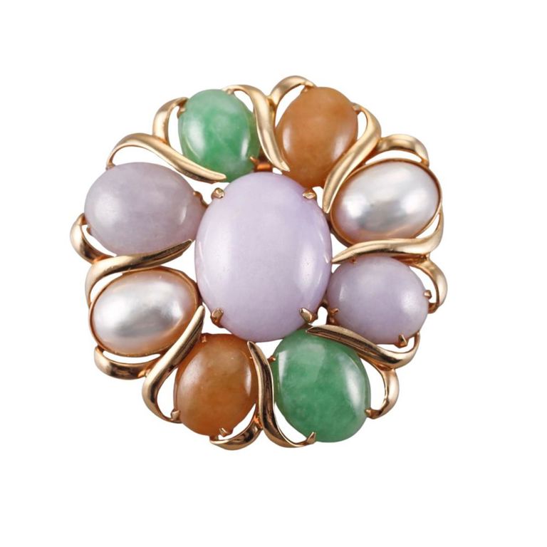 14k Gold Jade and Pearl Brooch/Pendant