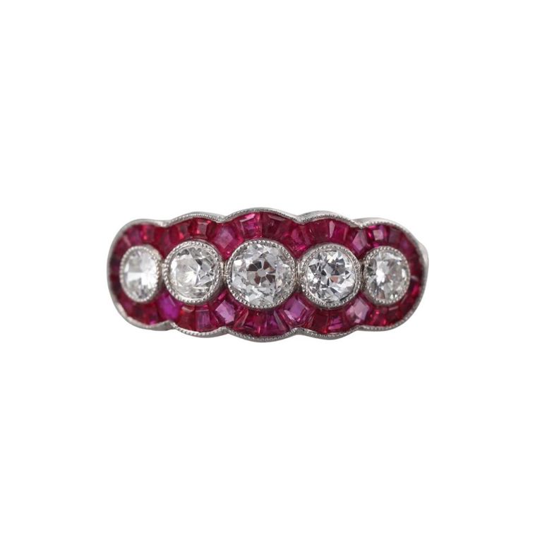 Platinum Diamond and Ruby Ring