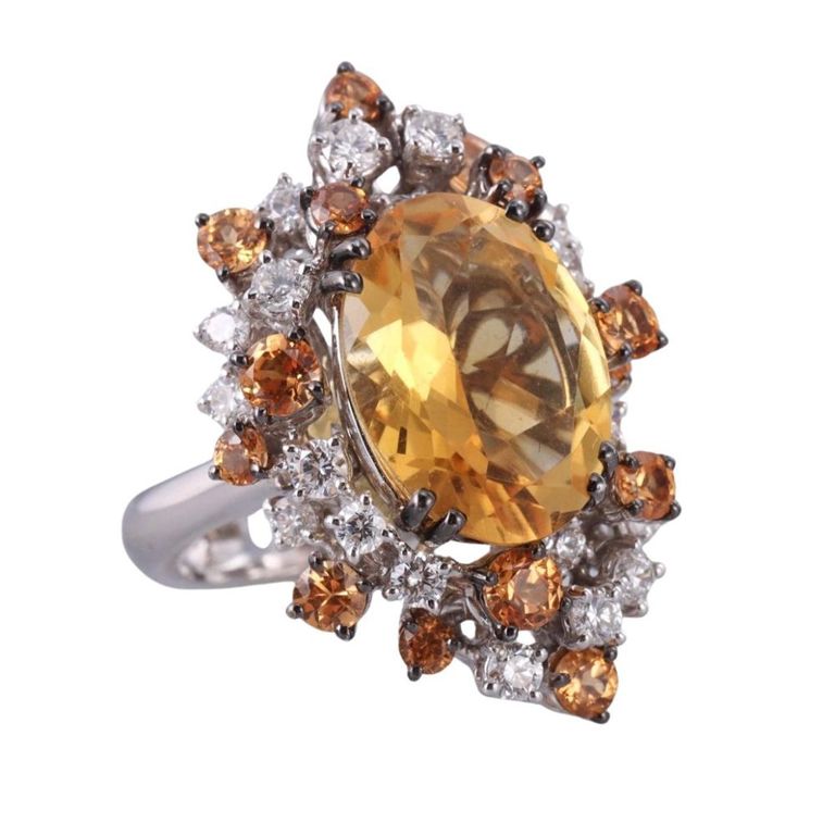 18k White Gold Diamond and Citrine Ring