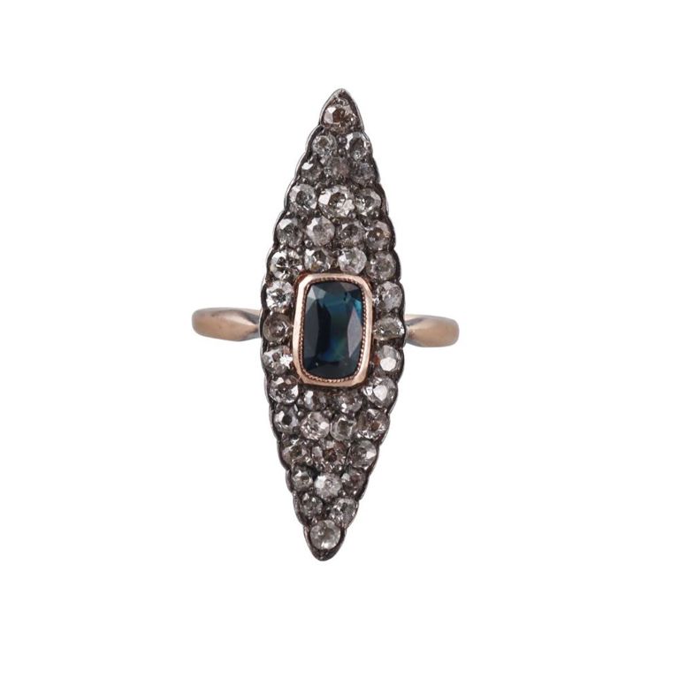14k Gold Diamond and Sapphire Ring
