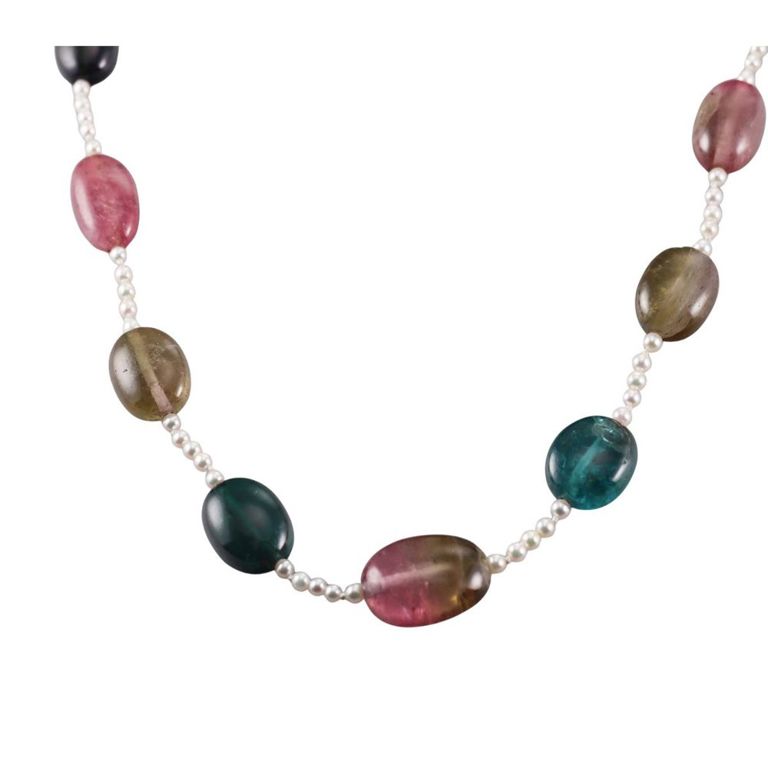 14k Gold Pearl and Tourmaline Necklace