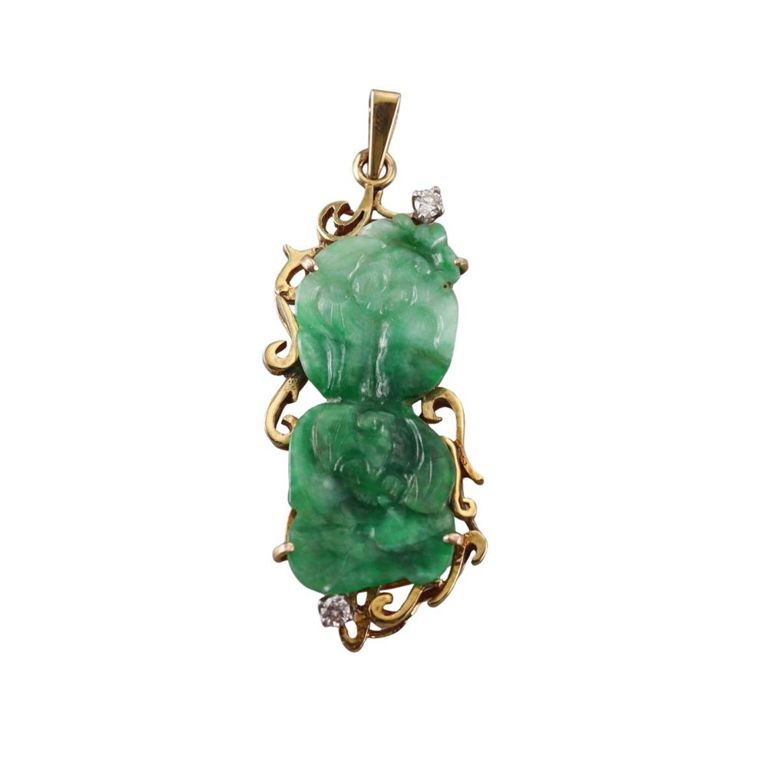 14k Gold Jade and Diamond Pendant