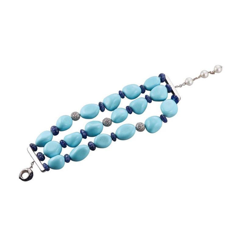 Sapphire Turquoise Pearl and Diamond Bracelet