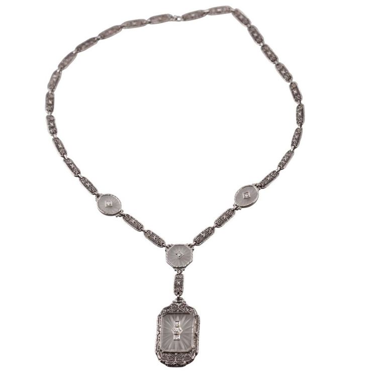 14k Gold Crystal and Diamond Pendant Necklace