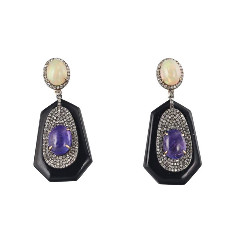 Sterling Silver and 14k Gold Multi-Stone Earrings