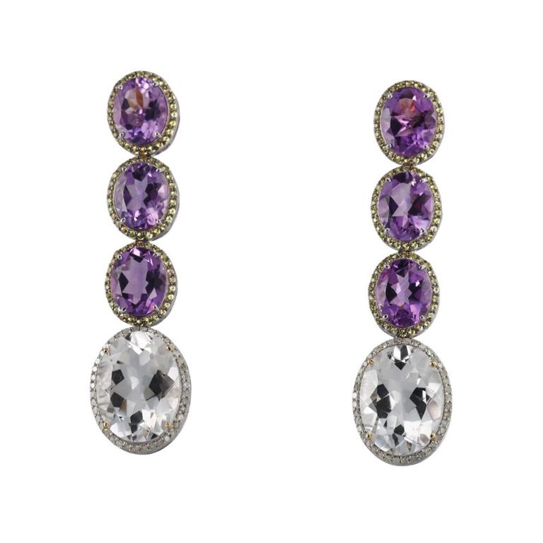 Amethyst Sapphire and Diamond Earrings