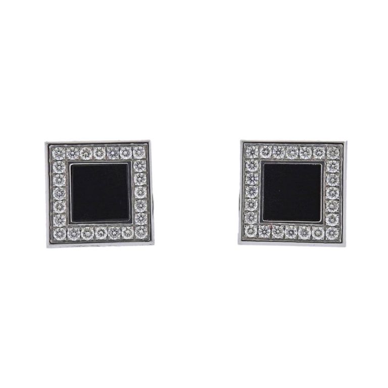 18k White Gold Onyx and Diamond Cufflinks