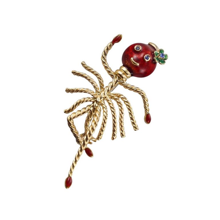 18k Gold Enamel and Sapphire Brooch