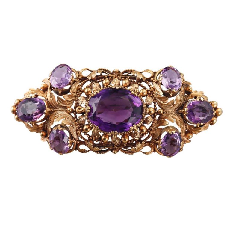 18k Gold Amethyst Brooch