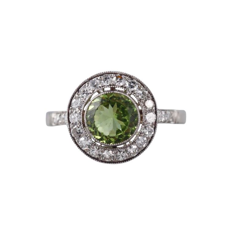 Platinum Peridot and Diamond Ring