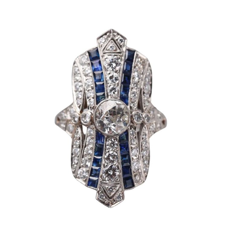 Platinum Diamond and Sapphire Ring