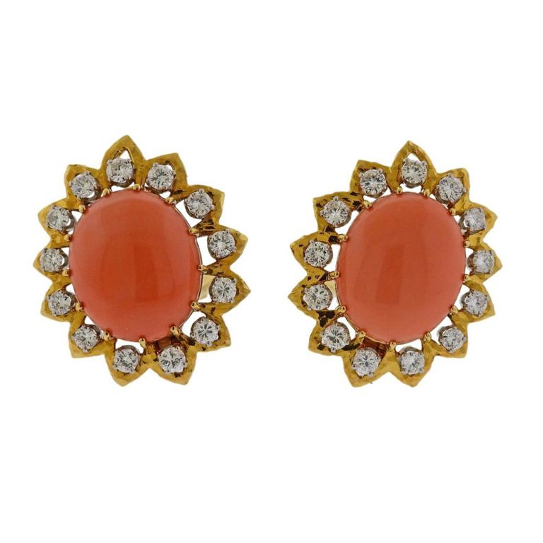 Coral and Diamond Earrings