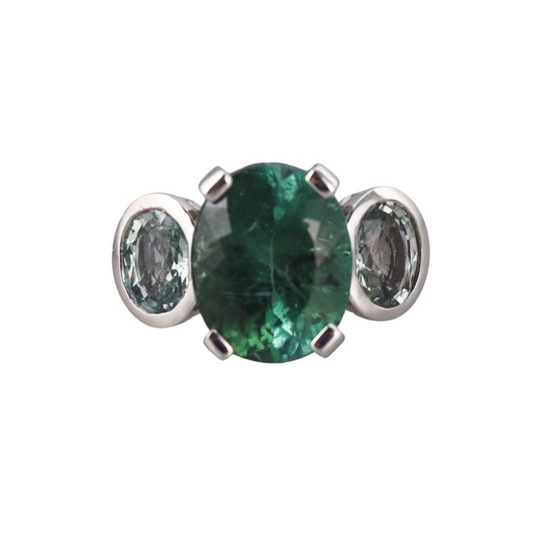 Platinum Tourmaline and Prasiolite Ring