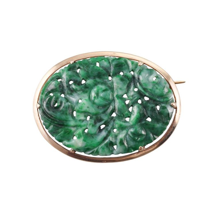 14k Gold Jade Brooch