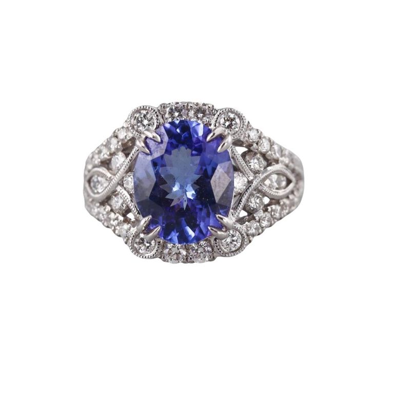 14k White Gold Tanzanite and Diamond Ring