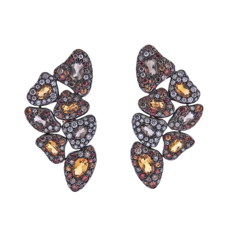 Diamond Sapphire and Citrine Earrings