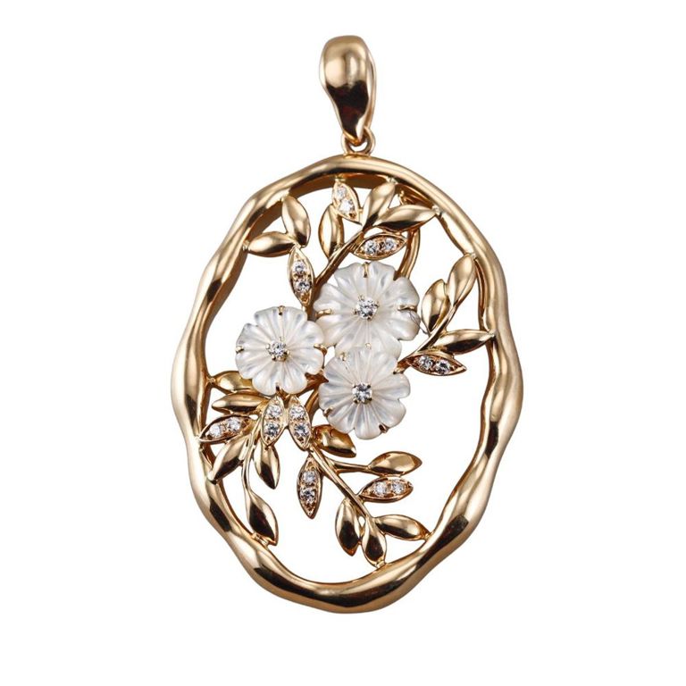 18k Gold Quartz and Diamond Pendant