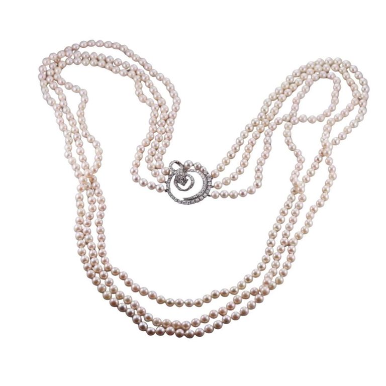 Platinum Diamond and Pearl Necklace