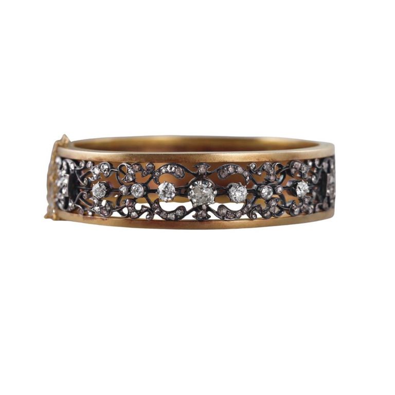18k Gold Silver Diamond Bangle Bracelet