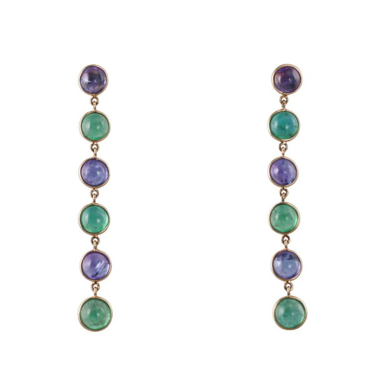 18k Gold Tanzanite and Emerald Earrings