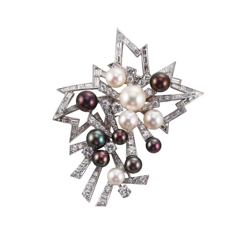 Platinum Diamond and Pearl Brooch