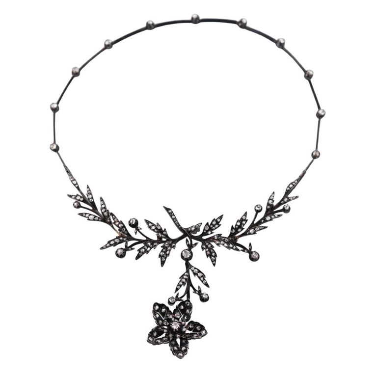 Silver Gold Diamond Flower Necklace
