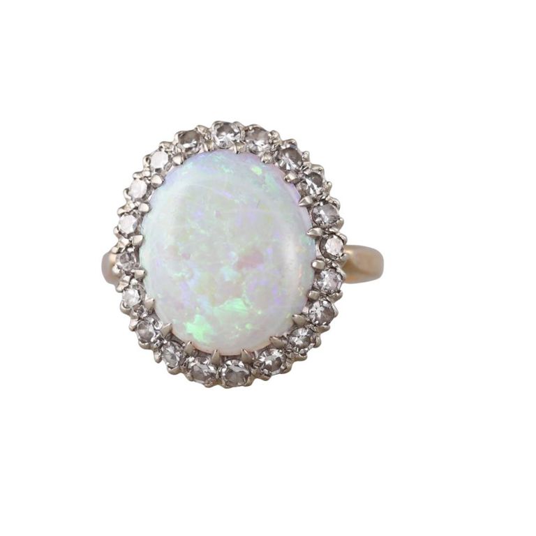14k Gold Opal and Diamond Ring