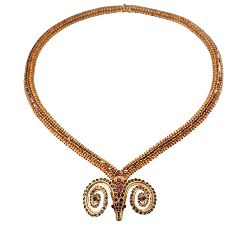 18k Gold Ruby and Sapphire Necklace