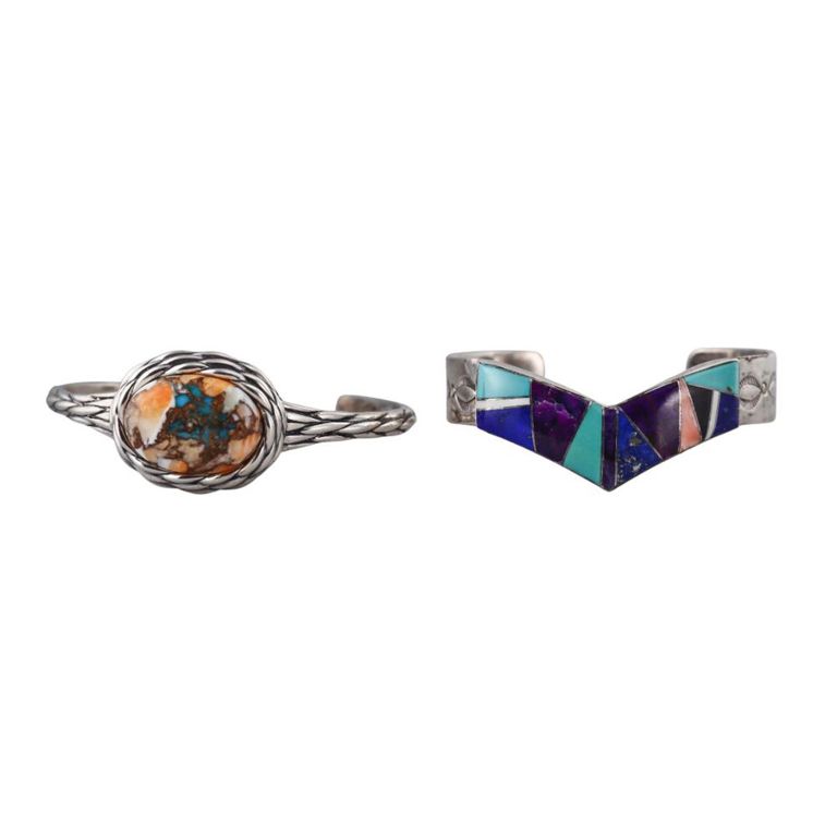 Set of 2 Sterling Silver Gemstone Bracelets