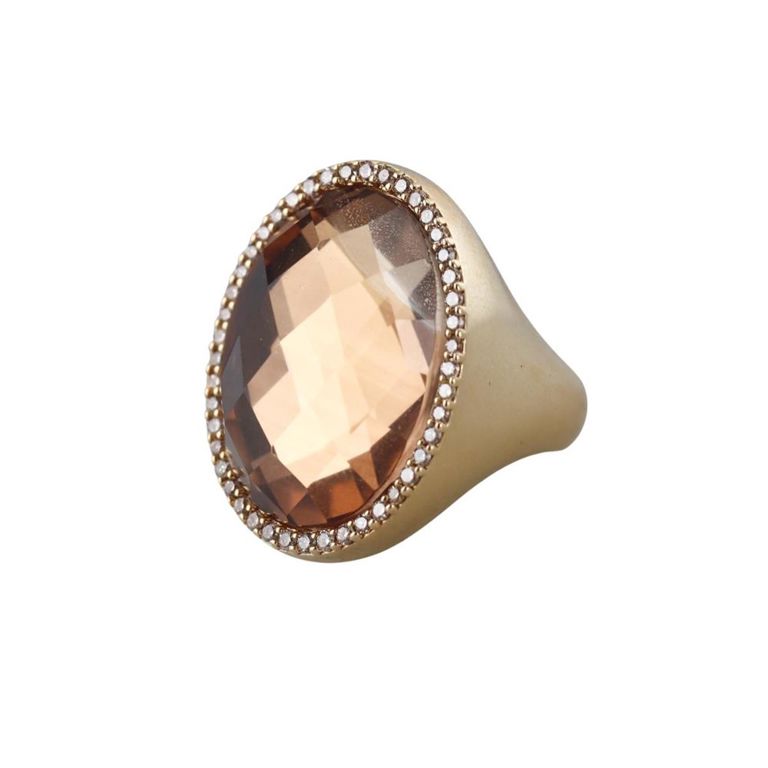 18k Gold Diamond and Quartz Ring