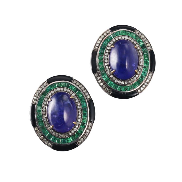 14k Gold Silver Gem Set Earrings