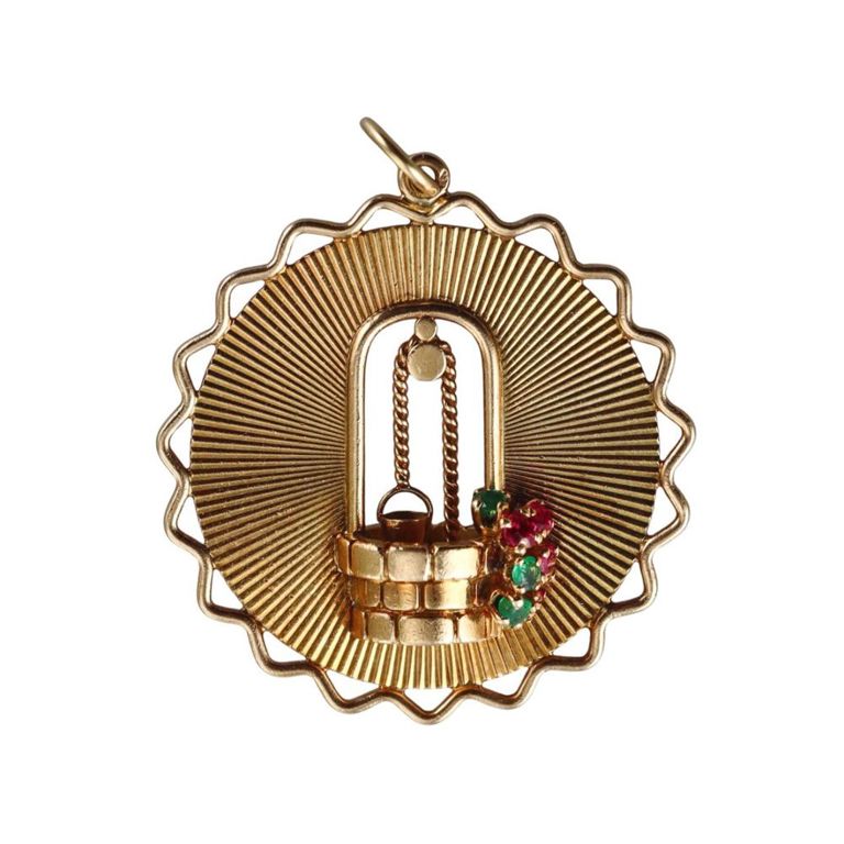 18k Gold Emerald and Ruby Pendant