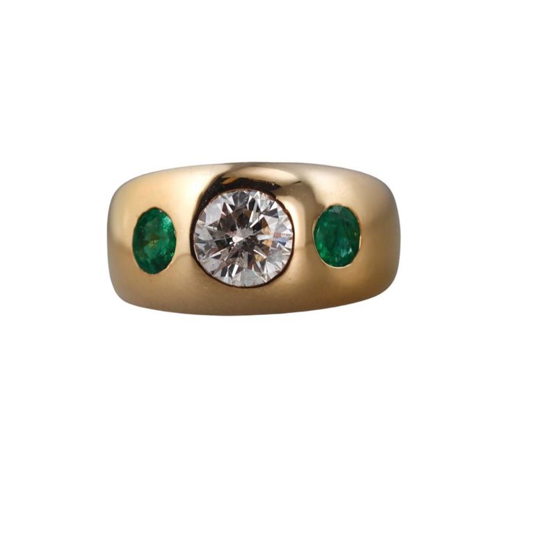 18k Gold Diamond and Emerald Ring