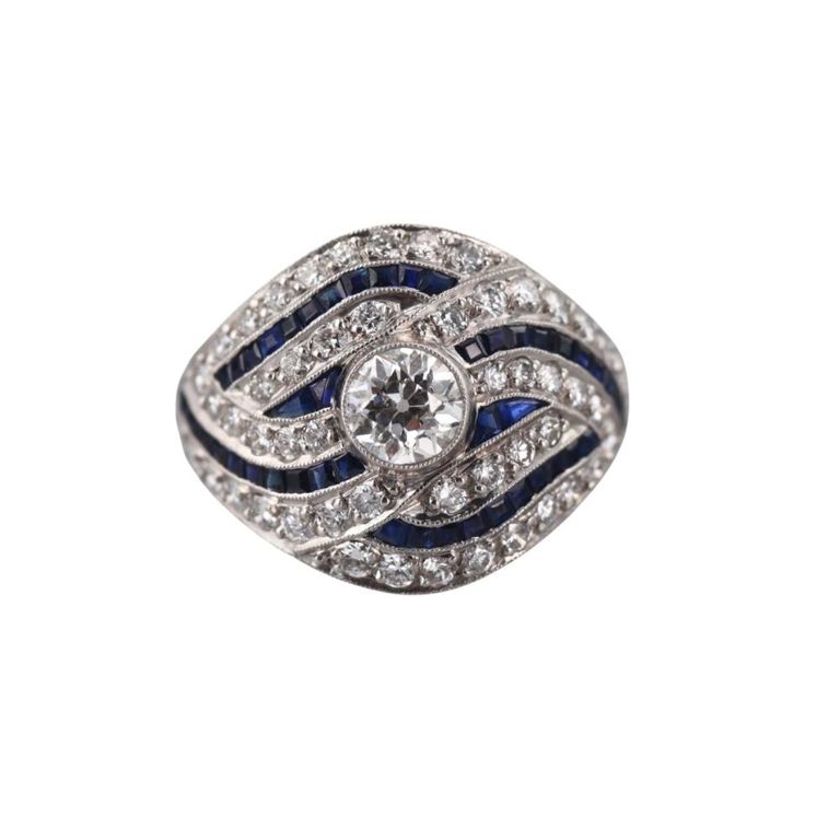Platinum Diamond and Sapphire Ring