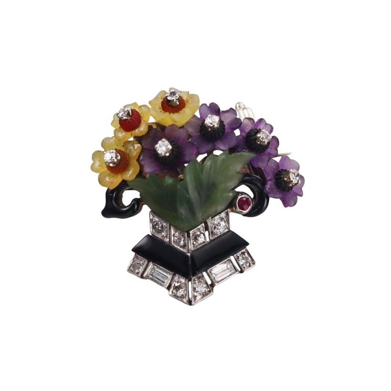 Platinum Ruby and Diamond Brooch