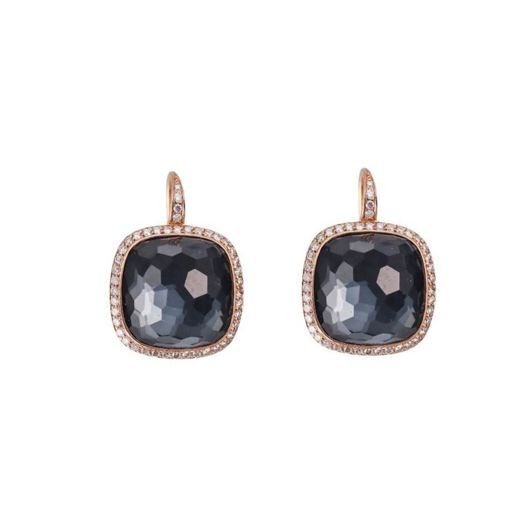18k Gold Hematite and Diamond Earrings