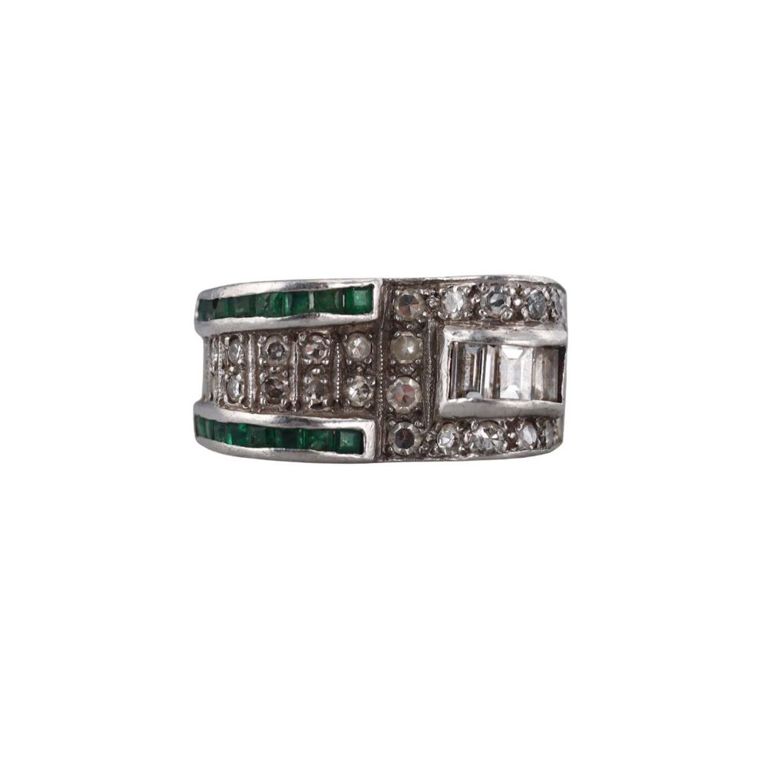 Platinum Diamond and Emerald Ring