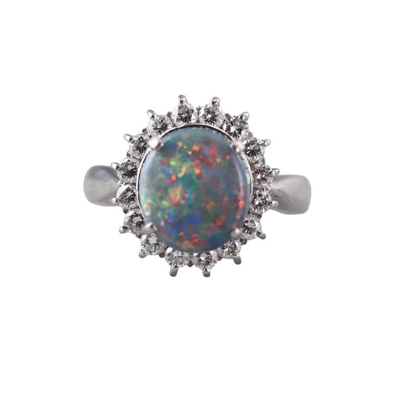 Platinum Opal and Diamond Ring
