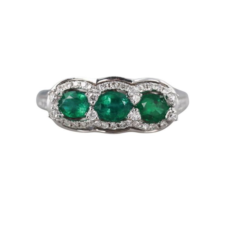 14k Gold Emerald and Diamond Ring