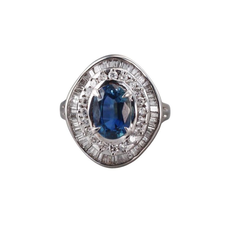 Platinum Sapphire and Diamond Ring