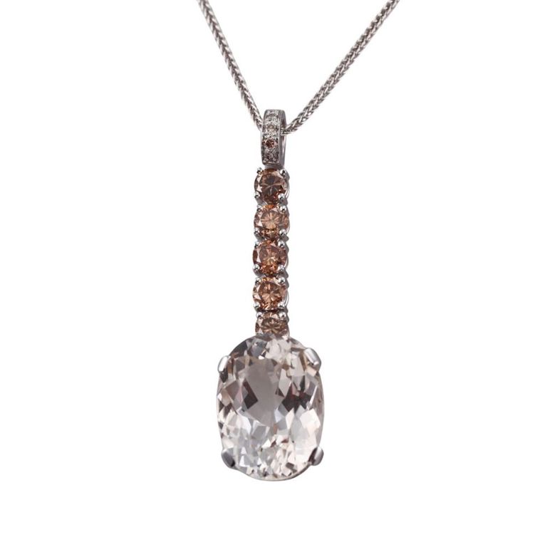 18k Gold Topaz and Diamond Pendant Necklace