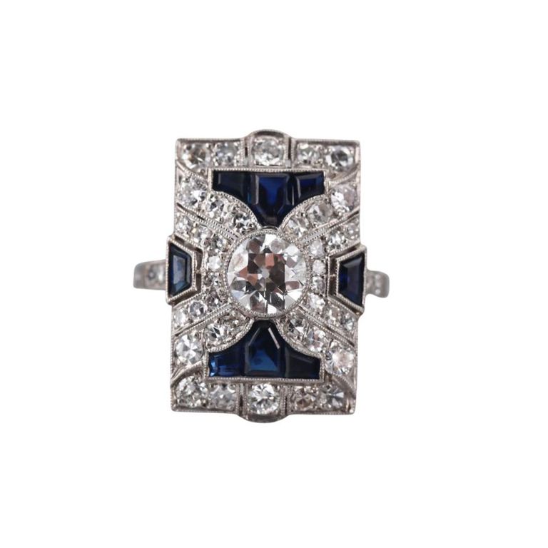 Platinum Diamond and Sapphire Ring