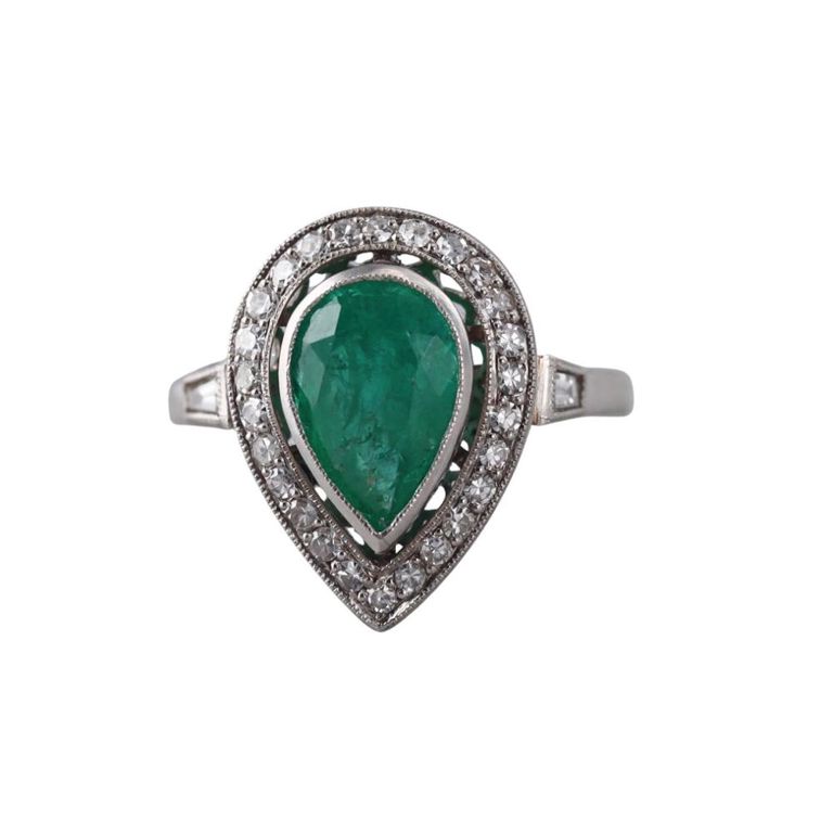 Platinum Emerald and Diamond Ring