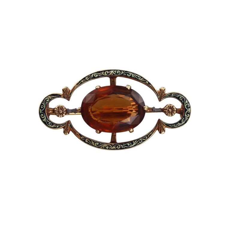 18k Gold Citrine Brooch