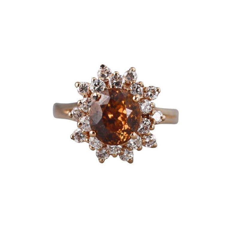 14k Gold Zircon and Diamond Ring